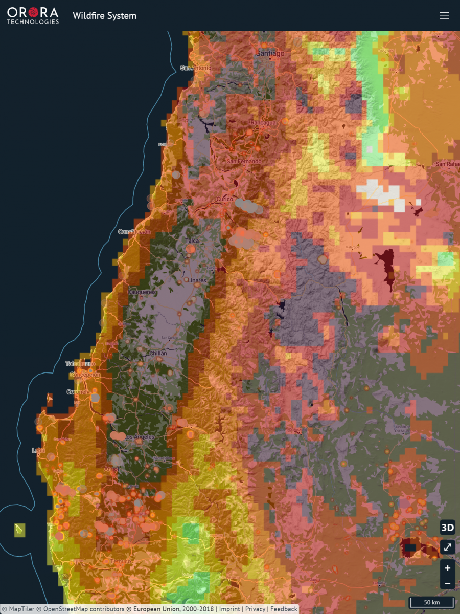 The system’s Fire Danger Map layer shows the fire threat based on an area’s daily forecast. 
