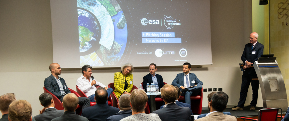 Nick Appleyard, Head of ESA Business Applications with a panel of Investors