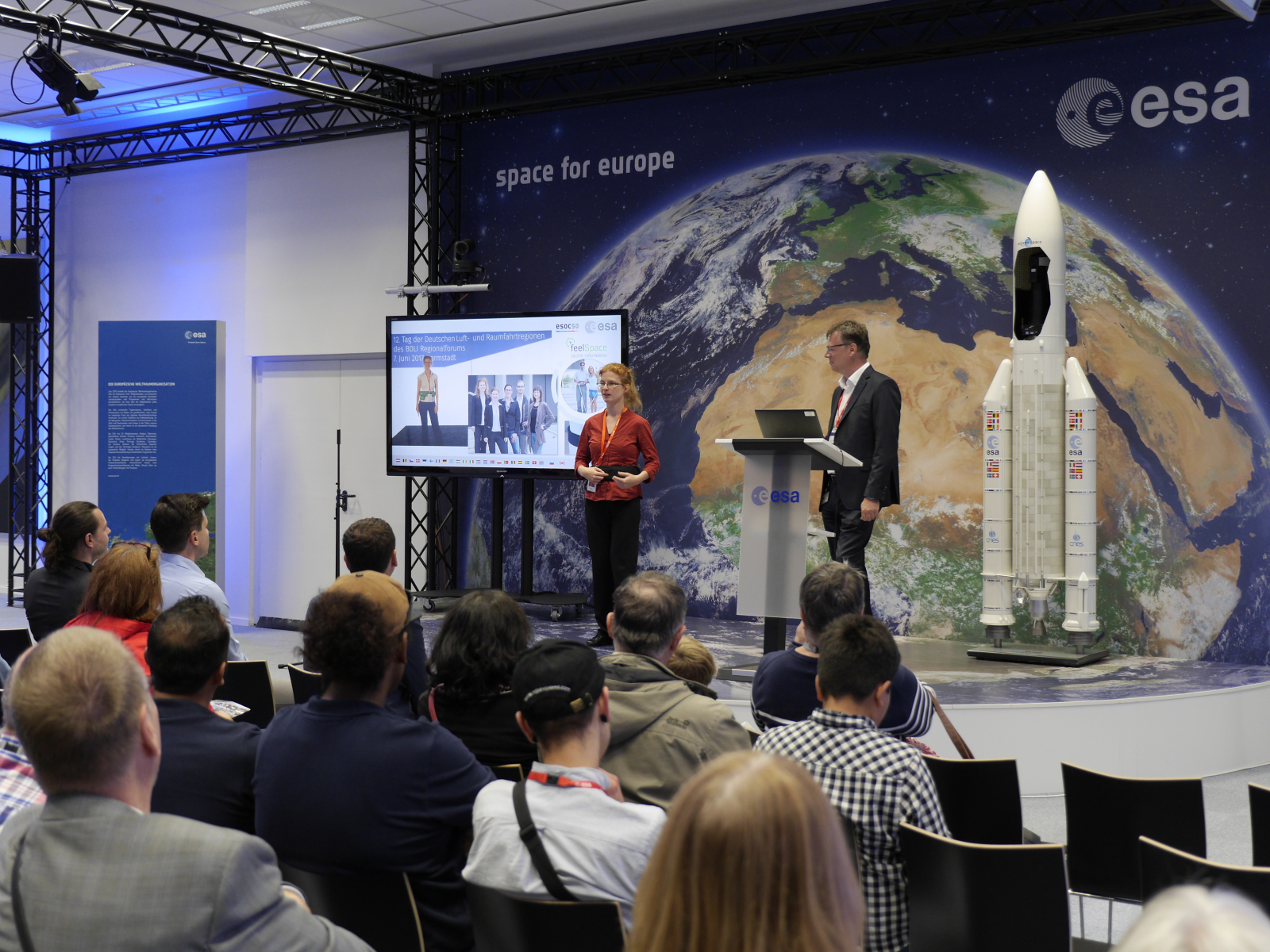 Caption: Demonstration of the NaviBelt by feelSpace in the European Satellite Operations Centre ESOC (credits: ESA BIC Hessen).