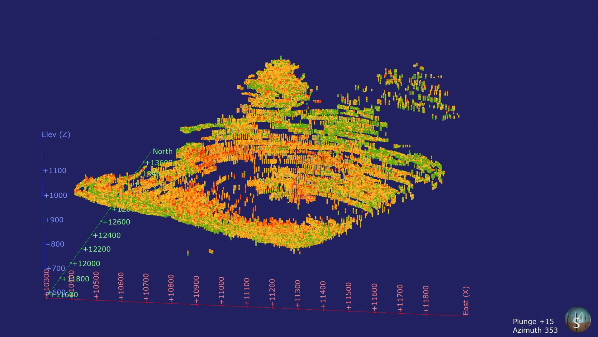 Figure 1 Isometric view of Blast hole data