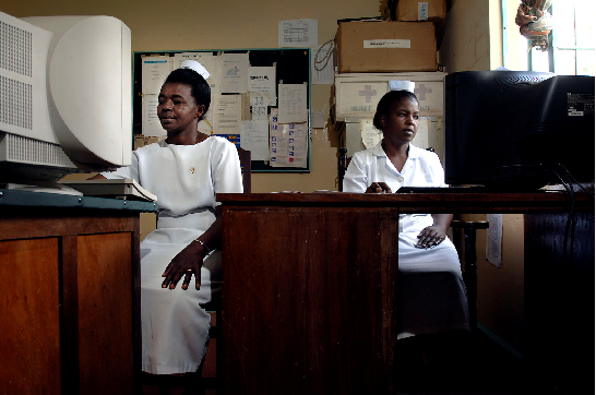 Nurses using their computers to access a medical eLearning programme.