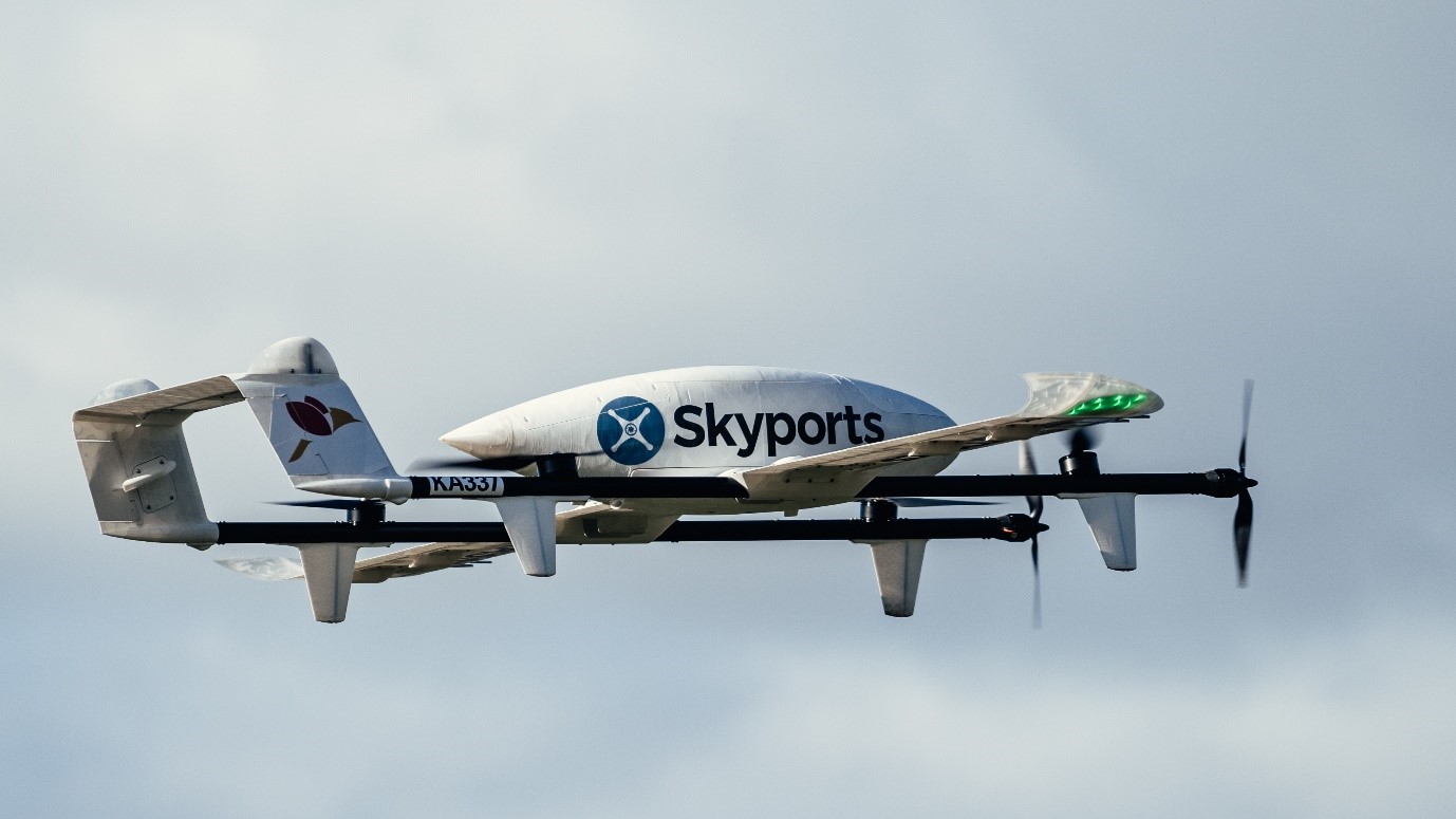 Image Description: The Skyports delivery drone during live NHS operations in March 2021