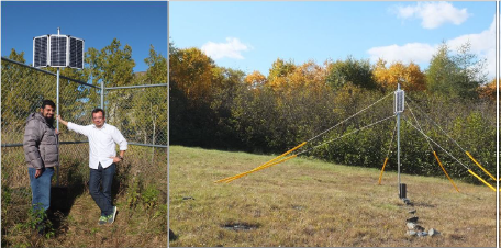 Left: User Ali Khan (Water Resources Management Division) and Florian Appel (VISTA) after installation of the first SnowSense station in St. John’s Newfoundland and Labrador. Right: Snow station near the Bay d’Espoir Hydro.  (Image credits: VISTA)