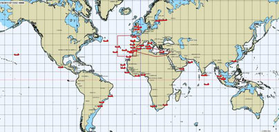 Tracking of Blue Ships (worldwide coverage)