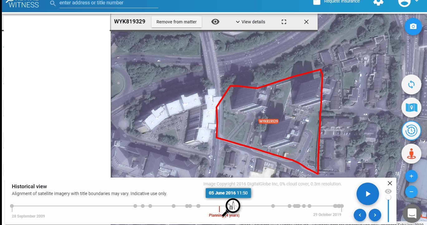 Example of archives of historic satellite imagery being displayed alongside property boundaries. (Image credit: Orbital Witness) 