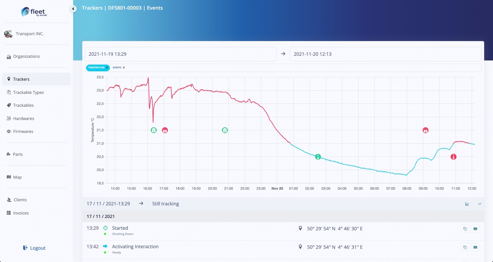 Analyse of temperature modifications linked to an event (e.g. opening a container)