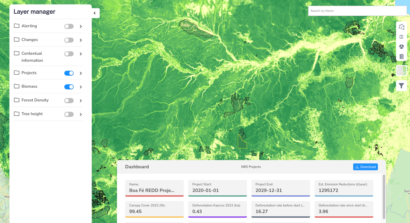 Image: Kayrros biomass map over a conservation area in Brazil.