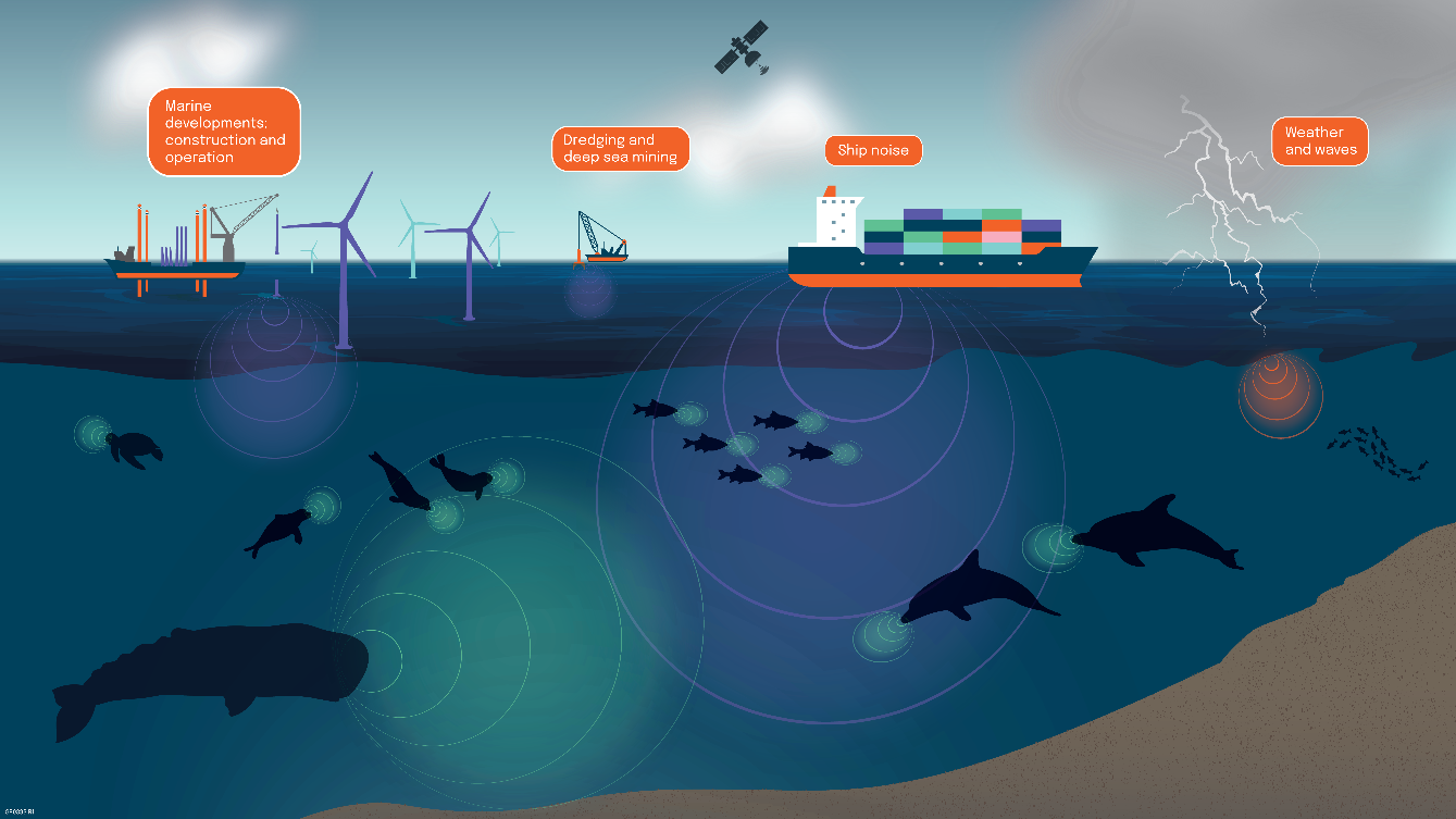 Figure 1:  Illustration of underwater sound sources considered for SEUSS 