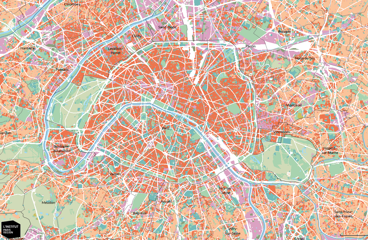 Figure 2: Land Use/Land Cover databases of the region of Paris, France © Institut Paris Region 2021