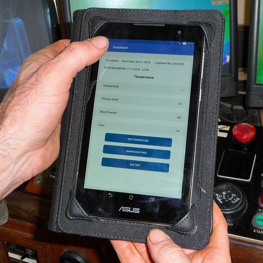 The tablet-based app used by the skipper