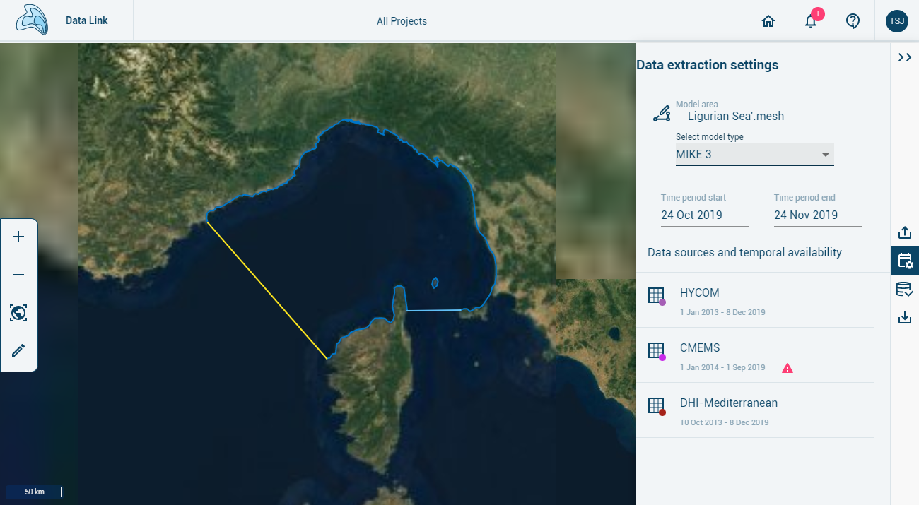 MOOD Decom web-interface for metocean data extraction. Image credit: DHI, Project: Mood Decom.