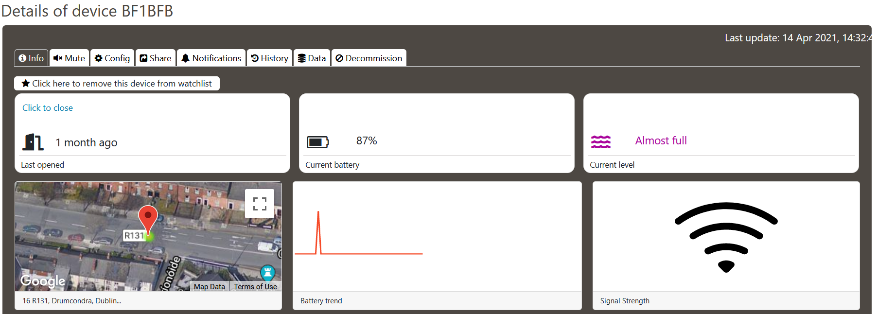 Image: Part of the “Panamonitor” user interface.  Shows status of one Gully Monitor (mSemicon)