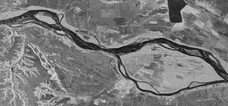 Synthetic Aperture Radar image of the Danube River taken January 2017 showing accumulations of river ice