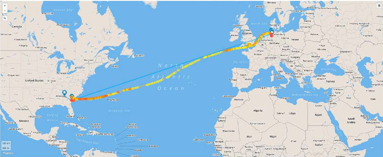 A container tracked from Bremen to Atlanta, Georgia