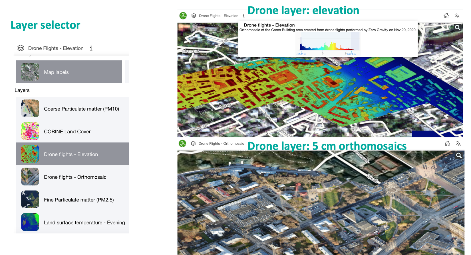 Figure: Layer selector for green buildings UrbanAI prototype.